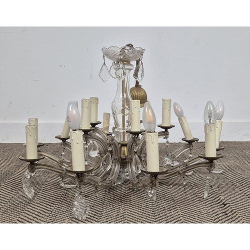 490 - CHANDELIER, with glass droplets, 70cm W x 46cm H.