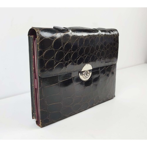 52 - LADIES TRAVEL PORTFOLIO, Aspinal style crocodile skin with Moroccan red leather interior.