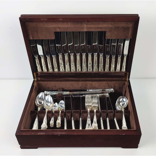 89 - HARRODS CANTEEN, of silver plated cutlery, eight place settings with serving spoons and carving set,... 