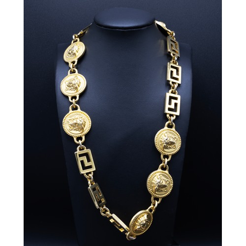 34 - GIANNI VERSACE VINTAGE BELT, circa 1990's, adjustable clasp closure, gold metal Medusa emblem chain ... 