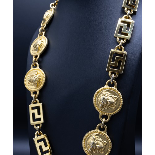 34 - GIANNI VERSACE VINTAGE BELT, circa 1990's, adjustable clasp closure, gold metal Medusa emblem chain ... 