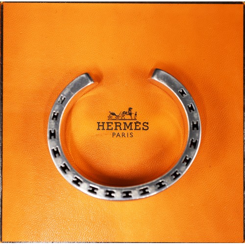 64 - HERMES CLARTE BANGLE, silver 925, with open H logo and box, 6.5cm L x 5.5cm W.