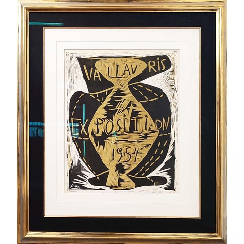 219 - PABLO PICASSO, 'Exposition Vallauris', linocut, 70cm x 55cm, framed. (Subject to ARR - see Buyers Co... 