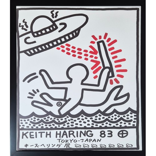 217A - KEITH HARING, 'Keith Haring 83 Tokyo', offset lithograph, 79cm x 59cm, framed and glazed.