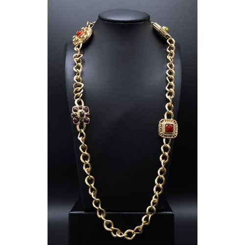 45 - ATTRIBUTED TO CHANEL NECKLACE, gold tone chain embellished by the double CC Chanel logo, enamelled s... 