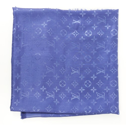 37A - LOUIS VUITTON SCARF, silk and wool blue colour, the scarf is decorated with Louis Vuitton's iconic m... 