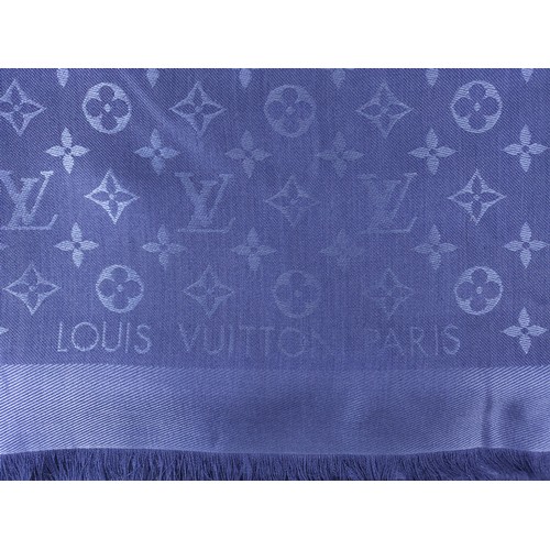 37A - LOUIS VUITTON SCARF, silk and wool blue colour, the scarf is decorated with Louis Vuitton's iconic m... 