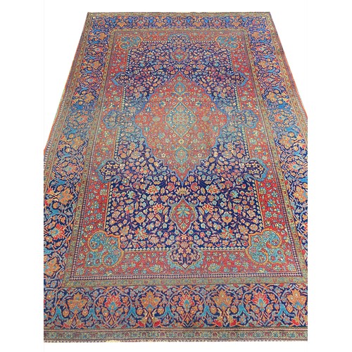 106 - ANTIQUE PERSIAN MOHTASHAN KASHAN RUG, 200cm x 130cm.