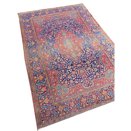 106 - ANTIQUE PERSIAN MOHTASHAN KASHAN RUG, 200cm x 130cm.