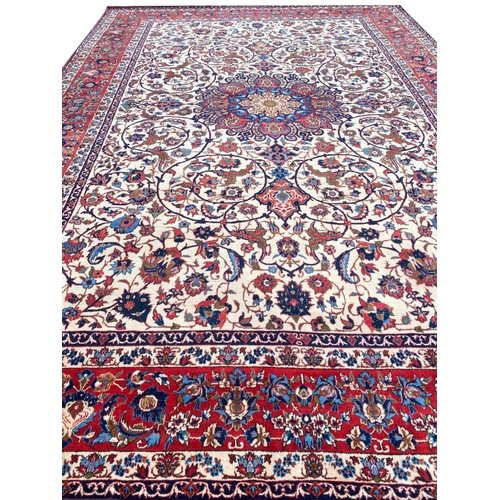 108 - FINE PERSIAN ESPHAHAN CARPET, 376cm x 250cm, Seyrafian design.