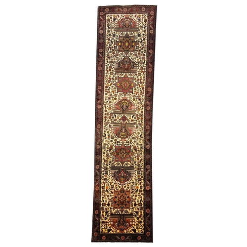 102 - VINTAGE PERSIAN HERIZ RUNNER, 390cm x 98cm.