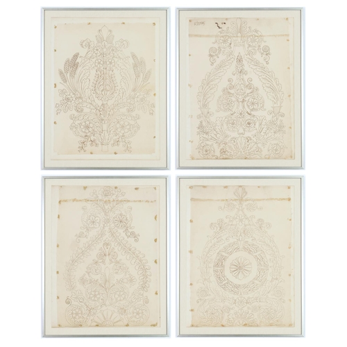 86 - A SET OF FOUR FRENCH ORIGINAL DESIGN DRAWINGS, for silk on tissue from Lyon, France
early 1800’s, mo... 