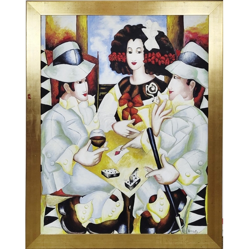 60 - ERNESTO (Portuguese b. 1960), 'Game of Cards', oil on canvas, 143cm x 110cm, framed.