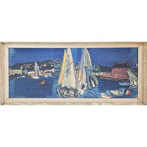 212A - RAOUL DUFY, 'Deauville, drying the sails' lithograph, 30cm x 75cm, framed