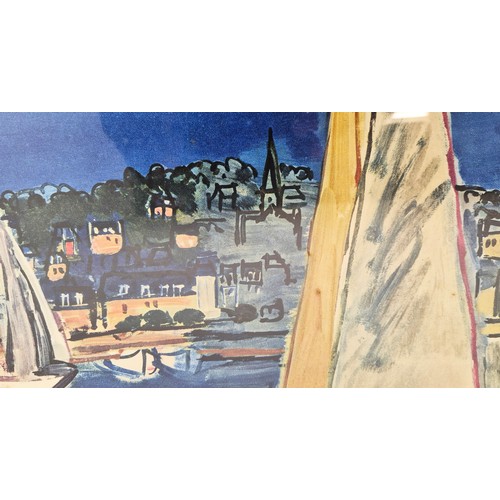 212A - RAOUL DUFY, 'Deauville, drying the sails' lithograph, 30cm x 75cm, framed