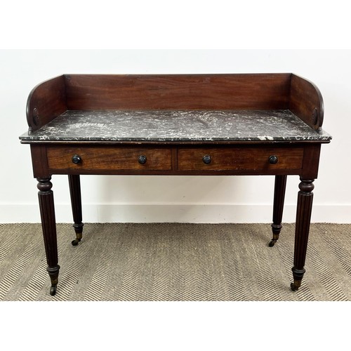 265 - ATTRIBUTED TO GILLOWS WRITING DESK, George IV mahogany, circa 1825, marble top with galleried back a... 