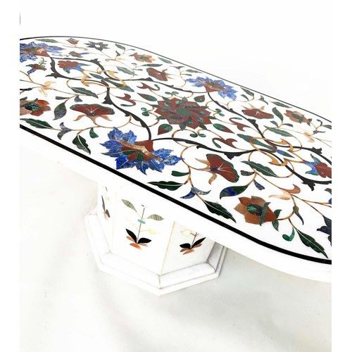 258 - PIETRA DURA LOW TABLE, oval polychrome foliate marble inset with conforming octagonal plinth, 110cm ... 