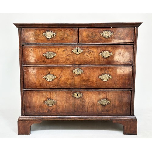 261 - CHEST, early 18th century English Queen Anne figured walnut and crossbanded with two short and three... 