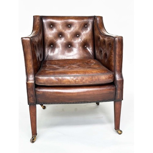 257 - LIBRARY ARMCHAIR, early 20th century Edwardian, of George III design in hand finished deep buttoned ... 