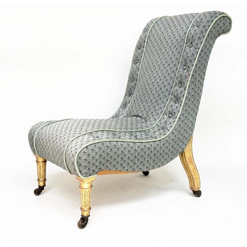 248 - SLIPPER CHAIR, second half 19th century giltwood with Colefax woven buttoned and piped upholstery an... 