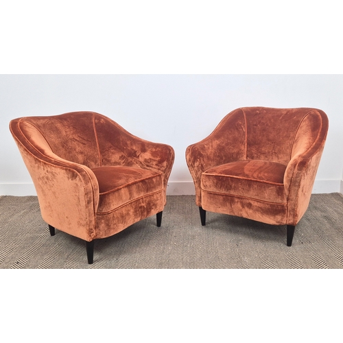 321 - SEDILIA ARMCHAIRS, a pair, burnt orange velvet, each 77cm W x 76cm H. (2)