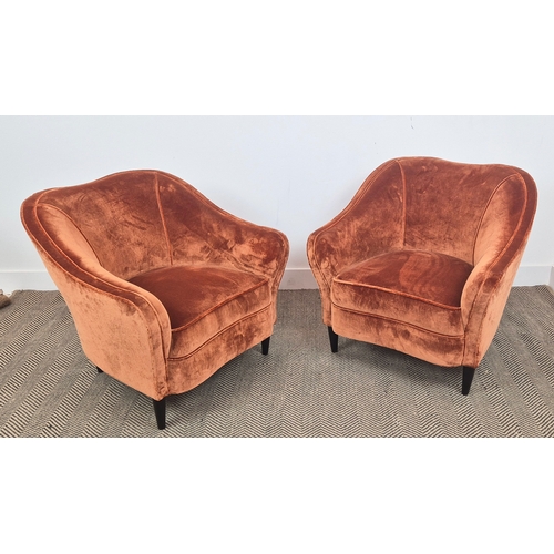 321 - SEDILIA ARMCHAIRS, a pair, burnt orange velvet, each 77cm W x 76cm H. (2)