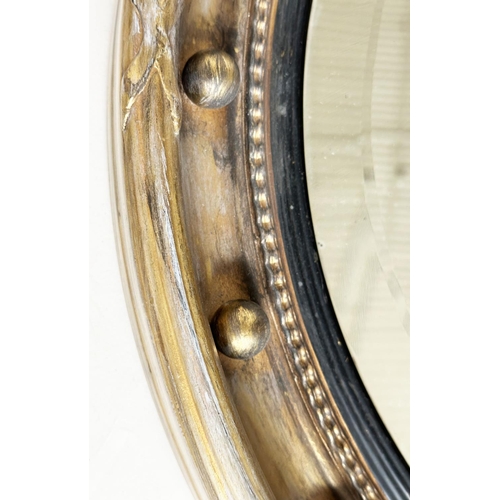 546 - WALL MIRROR, Regency style giltwood and gesso moulded, circular bevelled plate and moulded ball encr... 