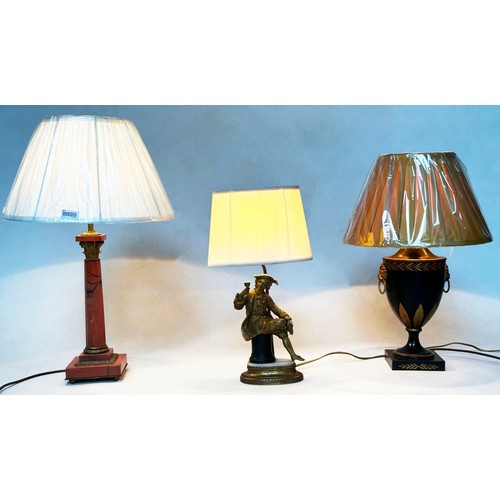 547 - TABLE LAMPS, including mid 20th century French gilt metal and marble, with 18th century gentleman fi... 