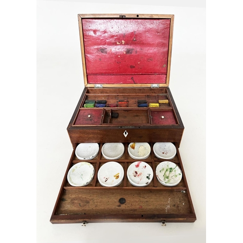 548 - GEORGIAN ARTIST PAINT BOX BY REEVES AND INWOOD, George III period mahogany and line inlaid, circa 17... 