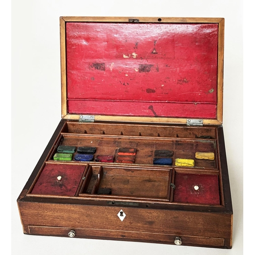 548 - GEORGIAN ARTIST PAINT BOX BY REEVES AND INWOOD, George III period mahogany and line inlaid, circa 17... 