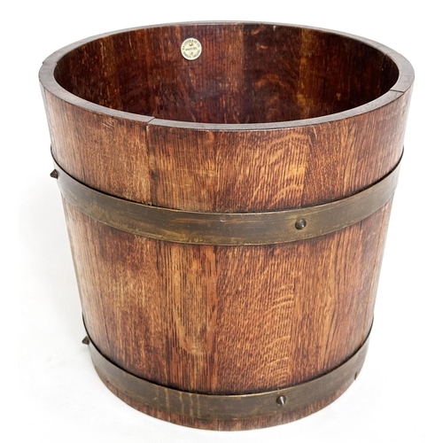 601 - R.A.LISTER BUCKET, early 20th century Edwardian oak and brass bound with plaque, 37cm W x 32cm H.