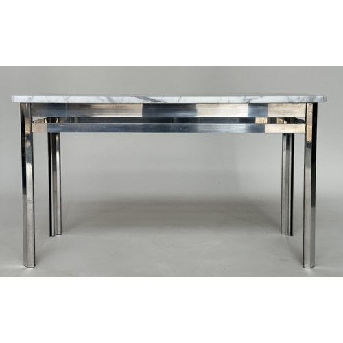 605 - LOW TABLE, Italian style rectangular canted corner Arabescato marble top on polished metal support, ... 