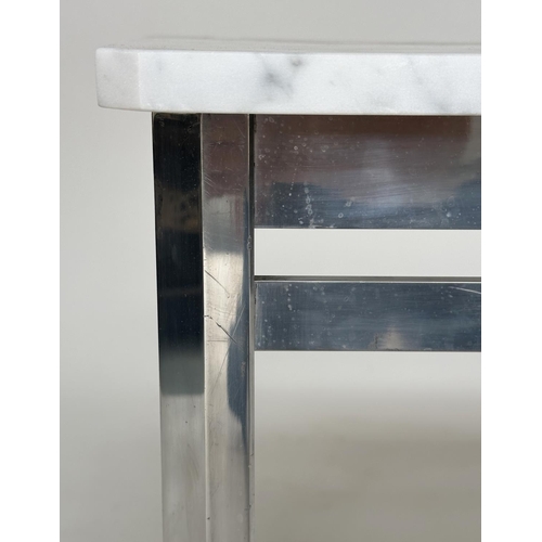 605 - LOW TABLE, Italian style rectangular canted corner Arabescato marble top on polished metal support, ... 