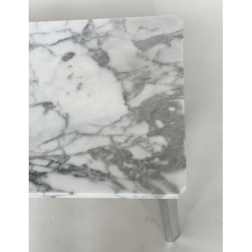 605 - LOW TABLE, Italian style rectangular canted corner Arabescato marble top on polished metal support, ... 