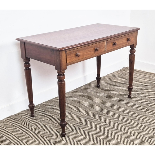 270 - WRITING TABLE, Victorian mahogany with two drawers, 75cm H x 107cm x 54cm.