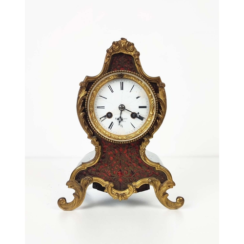 1 - BOULLE MANTLE CLOCK, 19th century French Leroy, with gilt metal mounts enamel face and figural mount... 