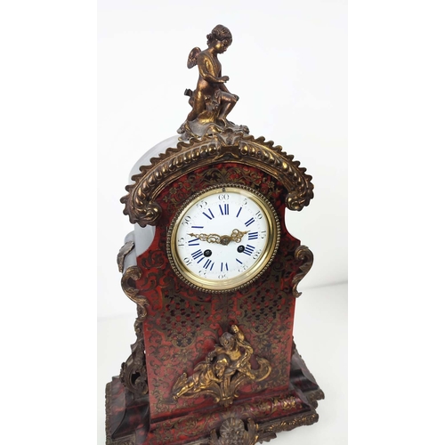 1 - BOULLE MANTLE CLOCK, 19th century French Leroy, with gilt metal mounts enamel face and figural mount... 