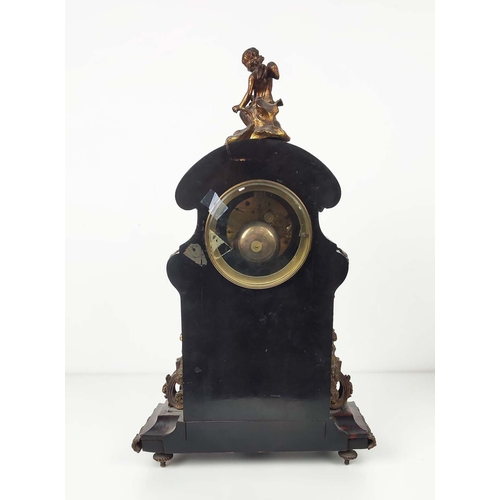 1 - BOULLE MANTLE CLOCK, 19th century French Leroy, with gilt metal mounts enamel face and figural mount... 