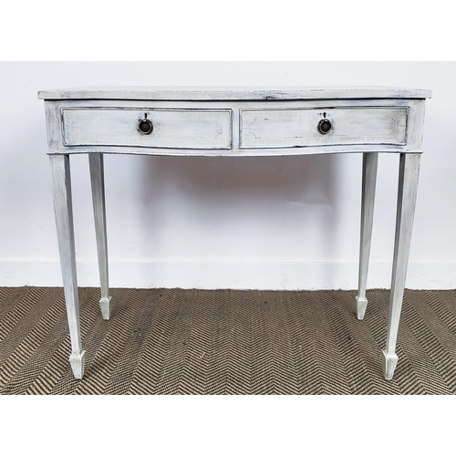 147 - SERPENTINE SIDE TABLE, Georgian style painted with two drawers, 46cm D x 86cm H x 99cm W.