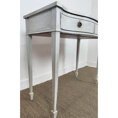 147 - SERPENTINE SIDE TABLE, Georgian style painted with two drawers, 46cm D x 86cm H x 99cm W.