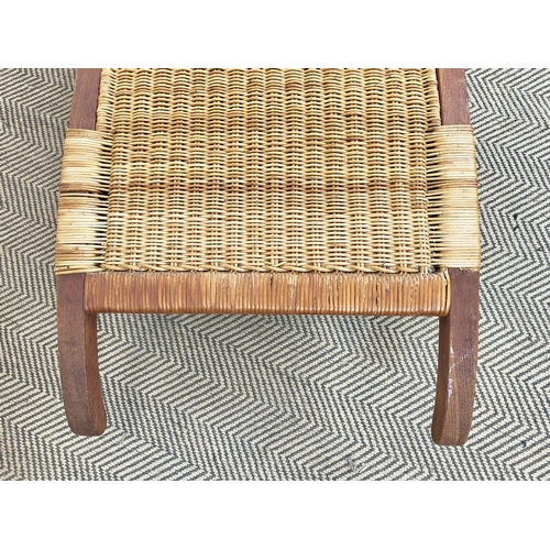 155 - LOUNGER, bears plaque 'Dryad', hardwood and caned, 178L x 61cm W.