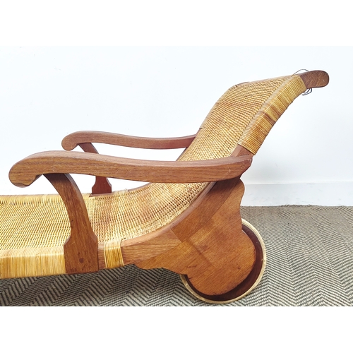 155 - LOUNGER, bears plaque 'Dryad', hardwood and caned, 178L x 61cm W.