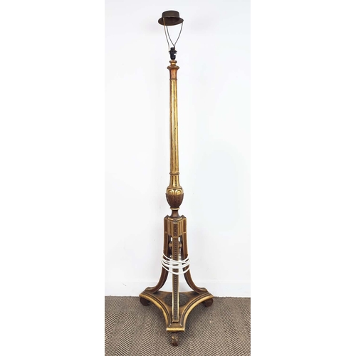 156 - STANDARD LAMP, early 20th century giltwood with fluted column and triform supports, 157cm tall exclu... 