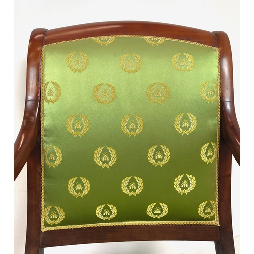 157 - FAUTEUILS, a pair, Charles X mahogany showframes and green upholstery with laurel and bee embroidere... 