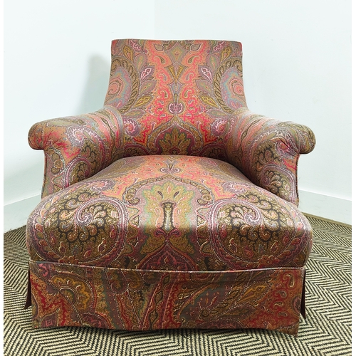 193 - ARMCHAIR, late 19th century French with paisley upholstery on turned ebonised supports, 83cm H x 88c... 