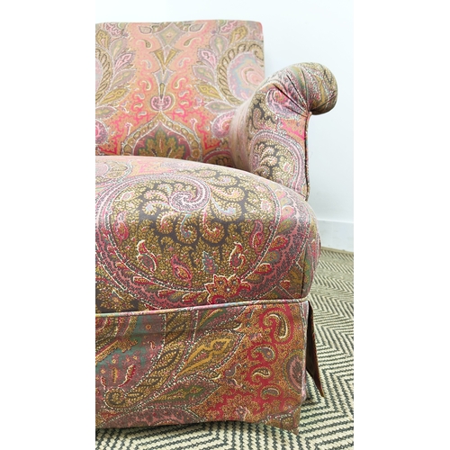 193 - ARMCHAIR, late 19th century French with paisley upholstery on turned ebonised supports, 83cm H x 88c... 