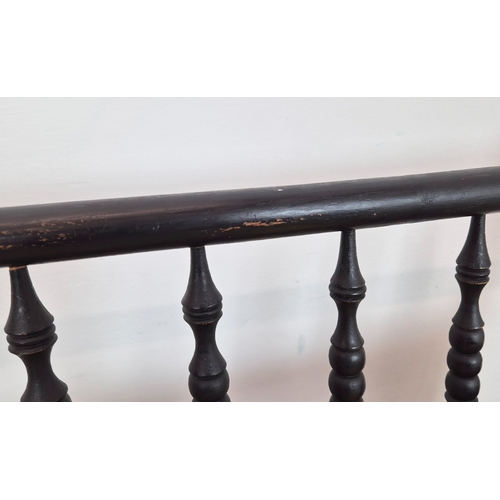 194 - WILLIAM MORRIS STYLE SUSSEX BENCH, ebonised and turned wooden frame with later seat and upholstered ... 