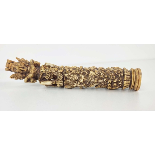 2 - SAMBAR DEER ANTLER SWORD HANDLE, 19th century, elaborately and intricately carved throughout