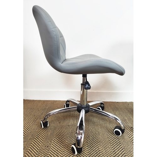 306 - DESK CHAIRS, a set of three, with stitched grey leather upholstery, 80cm H x 48cm W x 53cm D. (3)