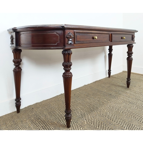 339 - HALL TABLE, with two drawers on fluted supports, 76cm H x 137cm x 46cm.